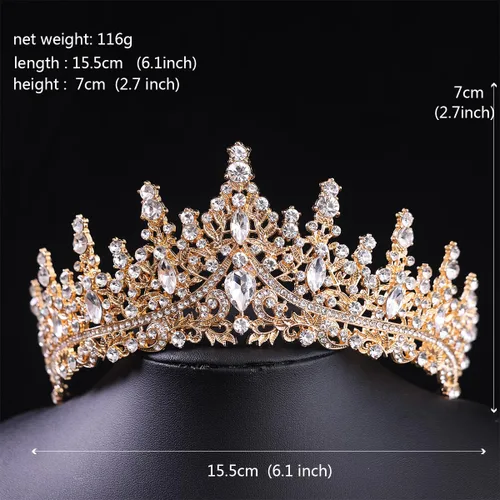 Vista 5 de Tiara de princesa de cristal de la reina – Diadema con coronas de diamantes de imitación para cumpleaños, bodas, Halloween, bailes, concursos