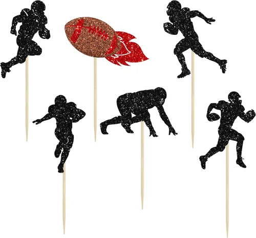 Vista 3 de 24 piezas de pelota de rugby para magdalenas, jugadores de fútbol, selecciones deportivas para cupcakes, temática de deportes de rugby, baby shower