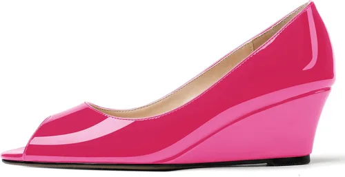 Vista 2 de WAYDERNS Zapatos de tacón bajo con cuña de charol y puntera abierta para mujer de 2 pulgadas