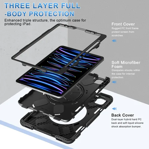 Vista 3 de SUPFIVES Funda para iPad Pro de 11 pulgadas (4ª generación), de silicona a prueba de golpes, de grado militar, para iPad Pro 11 de 4ª/3ª/2ª Negro