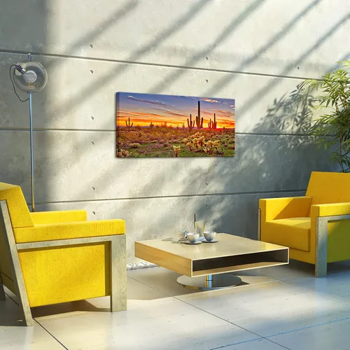 Vista 2 de KREATIVE ARTS Lienzo grande de una sola pieza, desierto sonorano norteamericano al atardecer, impresión en lienzo botánico de cactus paisaje, obra