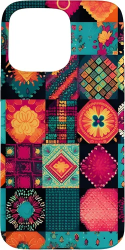 Vista 28 de Inspirado en el edredón de retazos para iPhone 16 Amante del acolchado Funda bohemia colorida