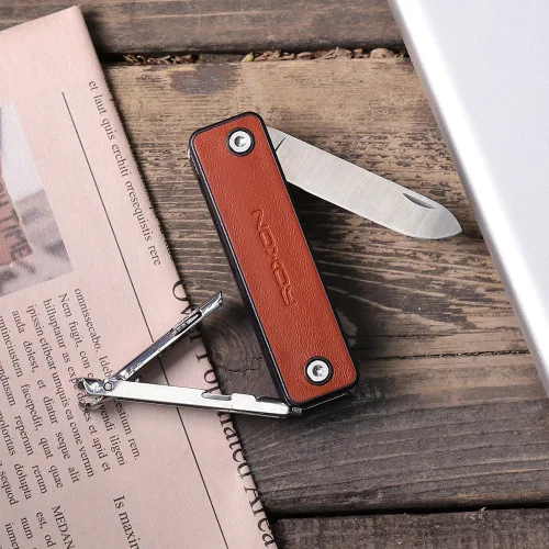 Vista 4 de ROXON M4 10 en 1 Mini cortaúñas portátil con mango de cuero multiherramienta, herramienta de utilidad, cuchillo con bloqueo de seguridad, tijeras