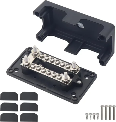 Vista 5 de Barra colectora de 12V-48V DC 100A Bloques de distribución de energía Módulo de servicio pesado 4 postes de 1/4 pulgadas + 12 terminales