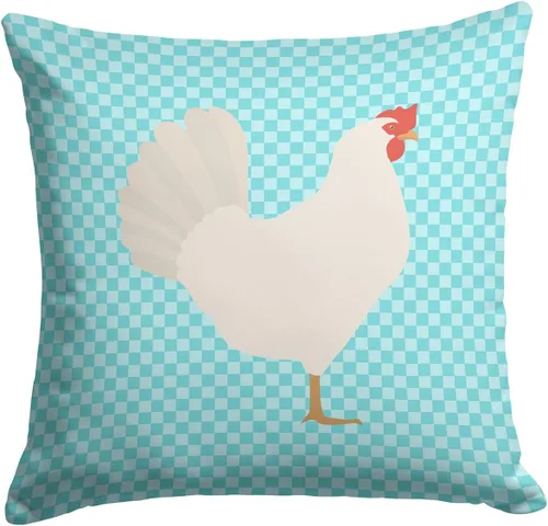 Vista 360 de Caroline's Treasures BB8163PW1414 Beltsville - Almohada decorativa de tela a cuadros pequeños, color blanco, pavo y gallina azul, lavable a máquina