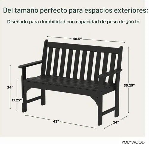 Vista 3 de POLYWOOD GNB48BL Vineyard - Banco de 48 pulgadas, color negro