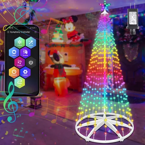 Vista 4 de 9.5 pies 510 luces LED inteligentes de árbol de Navidad, árbol artificial iluminado con estrella superior, sincronización de música con control