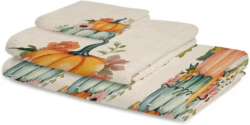 Vista 2 de Harvest Pumpkin Bath Towels for Bathroom Set - Luxury Towels Gifts for Women,Quick Dry Beach Kitchen Hand Hair Face Yoga Workout Gym Towel and Dish