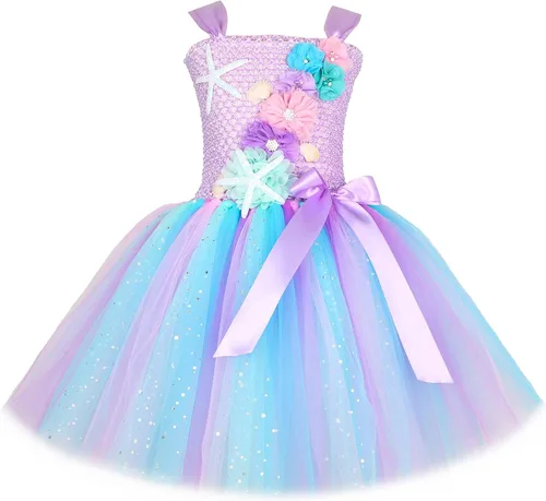 Vista 2 de Disfraz de sirena para niñas, regalos de fiesta de cumpleaños, tutú de Halloween, vestido de princesa