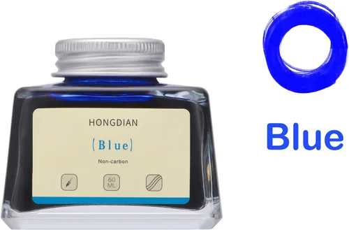 Vista 4 de Asvine Hongdian Pluma estilográfica con tinta embotellada Azul, Botella de tinta de 60ml para pluma estilográfica sin carbono