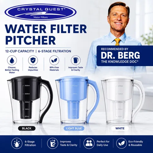 Vista 2 de Crystal Quest Jarra de filtro de agua – Capacidad de 12 tazas, incluye 1 filtro de larga duración, libre de BPA, cumple con el estándar NSF 42