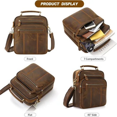 Vista 4 de Jack&Chris Bolso Mensajero de Cuero para Hombre, Bolso Bandolera de Hombre para Trabajo y Negocios