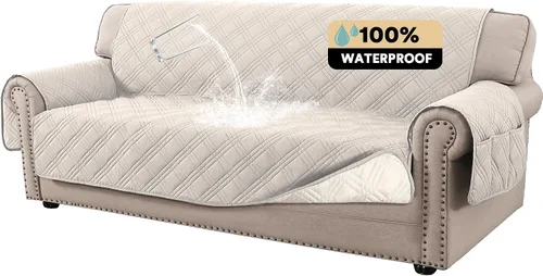 Vista 29 de PrinceDeco Fundas 100% impermeables para sofá biplaza de 2 cojines, fundas impermeables y lavables para sofá con bolsillo lateral, protector