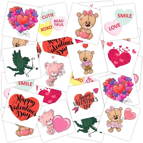 Vista 2 de ArtCreativity Tatuajes individuales con purpurina de San Valentín para niños, paquete de 144 unidades, 2 pulgadas, no tóxicos, precortados