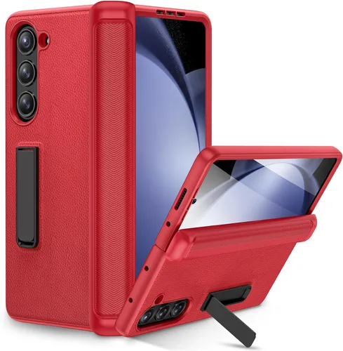 Vista 13 de Ruky Funda para Galaxy Z Fold 5 con protección de bisagra, carcasa de cuerpo completo con soporte magnético integrado y protector de pantalla