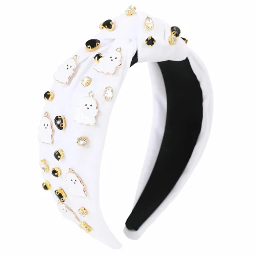 Vista 22 de Diademas de fantasma de Halloween para mujer, diadema de araña espeluznante con cuentas de diamantes de imitación de cristal, accesorios