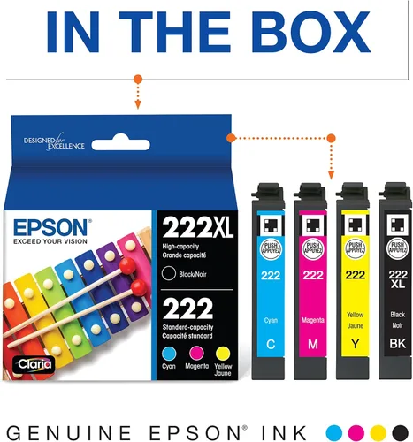 Vista 3 de Epson T222 Paquete múltiple negro de alta capacidad y color de capacidad estándar y cartucho de tinta negra T222, capacidad estándar