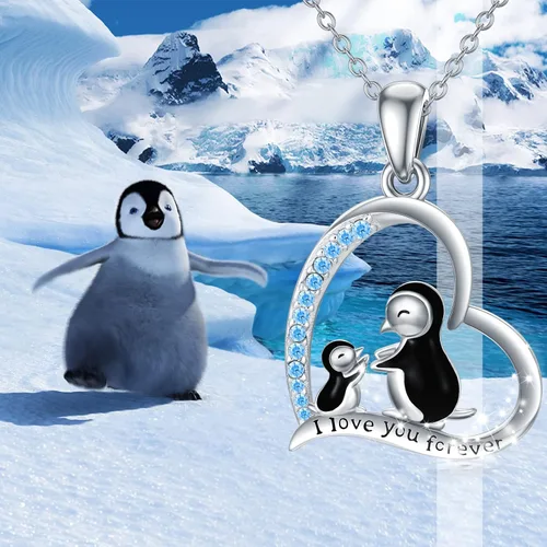 Vista 6 de Flpruy Sterling Silver Mother Child Jewelry Gifts for Mom from Daughter Son DinosaurPenguinMama BearFoxOwl Pendant Necklace I Love You Forever