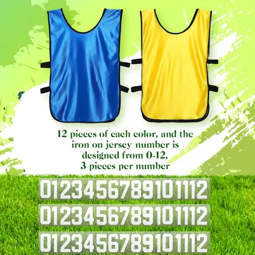Vista 3 de 24 piezas de nailon Scrimmage Team Pinnies Practice Jerseys Entrenamiento Deportes Chalecos con 48 piezas Iron on Numbers