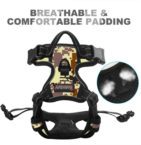 Vista 7 de BARKBAY - Arnés para perro sin tirones con clip frontal, material resistente y reflectante, asa de fácil control para pasear perros grandes