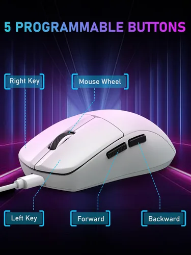 Vista 7 de E-YOOSO Ratón inalámbrico ligero para juegos, mouse inalámbrico de tres modos para deportes electrónicos con 5 botones programables, 4000 DPI