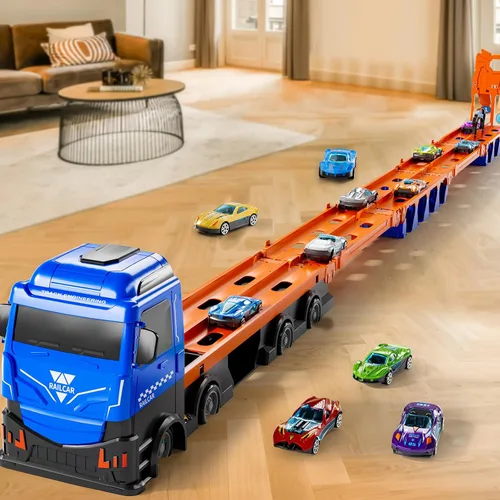 Vista 7 de Camión de carreras de juguete para niños, pista de carreras de 78 pulgadas y 12 autos de juguete de metal fundido a presión, juguetes de camión