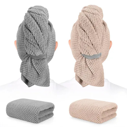 Vista 10 de Paquete de 2 toallas de microfibra para el cabello - 41 x 24 pulgadas, súper suaves, absorbentes, de secado rápido sin encrespamiento, envoltorio