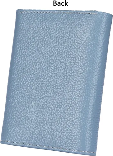 Vista 5 de AINIMOER Cartera pequeña de piel para mujer, delgada, compacta, con bloqueo RFID, con bolsillo para monedas, Bloqueo Rfid de Lichee Gray Blue