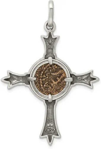Vista 3 de Colgante de cruz de plata de ley QAC113 con diseño de viuda antigua