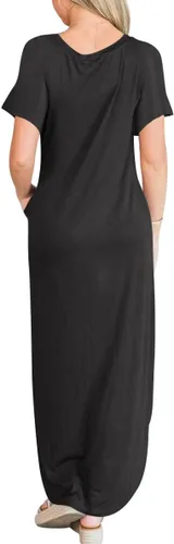 Vista 4 de ANRABESS - Vestido largo de playa de verano con bolsillos, suelto, informal, de manga corta, para mujer