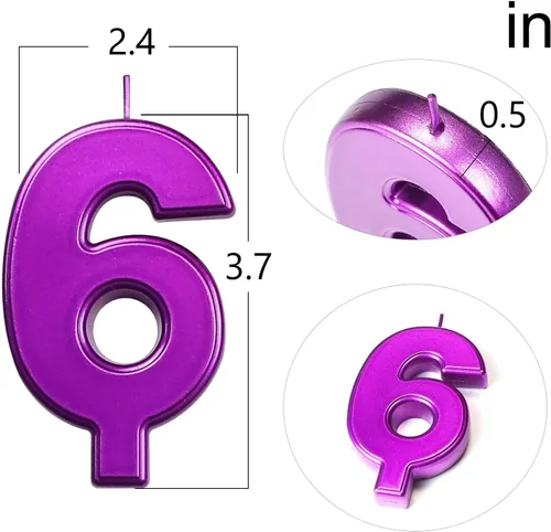 Vista 5 de DERVENTA Velas de cumpleaños con números grandes, color morado, 3.7 pulgadas, decoración para tartas de fiesta, 1 pieza (número 0 morado) Perfect