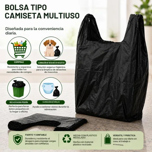 Vista 4 de Bolsa de plástico negra para camisetas (600 quilates) bolsas de basura para perros compatibles con Arm & Hammer giratorio Bin y rastrillo recogedor