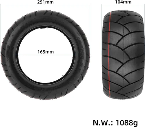 Vista 2 de Neumático de repuesto sin cámara a prueba de explosiones de goma resistente de 11" 100/55-6.5 para neumático 90/65-6.5 de scooter eléctrico, ATV