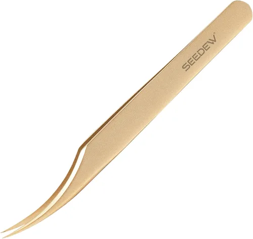 Vista 23 de Pinzas para Extensiones de Pestañas 1 PIEZA Acero Inoxidable 45 Grados Gancho Puntiagudo Multipropósito Pinzas de Aislamiento Suministros Dorado