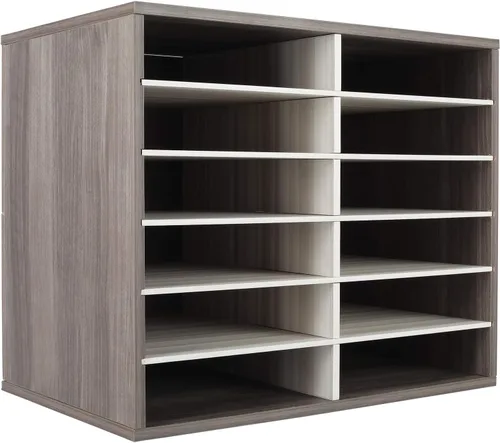 Vista 9 de TQVAI Organizador de literatura de madera, 12 ranuras para 6000 hojas de papel A4, organizador de almacenamiento de archivos de papel de escritorio