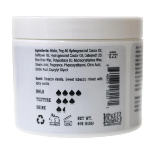 Vista 4 de Lucky 13 Barber Supplies - Pomada mate para el cabello, a base de agua, alta sujeción, acabado mate, aroma a vainilla de tabaco, 4 onzas