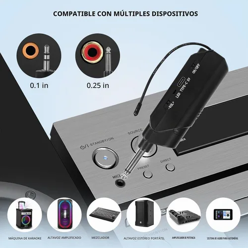 Vista 5 de Micrófonos inalámbricos, micrófonos duales UHF profesionales para karaoke, sistema de micrófono dinámico inalámbrico con receptor recargable, Plug