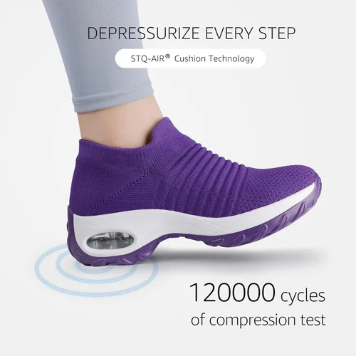 Vista 5 de STQ - Tenis para caminar, sin cordones, de malla transpirable, cómodos, a la moda, mocasines con plataforma de cuña para mujer