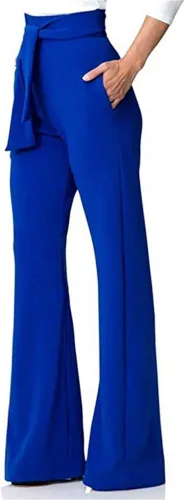 Vista 3 de LKOUS Pantalones elásticos de mujer, talle alto, pierna ancha, pantalones con botones