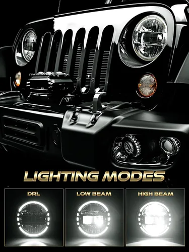 Vista 5 de Faros delanteros LED de 7 pulgadas aprobados por DOT para Jeep Wrangler JK LJ CJ TJ 1997-2018, faros Hummer H1 H2-2020 de patente exclusiva.