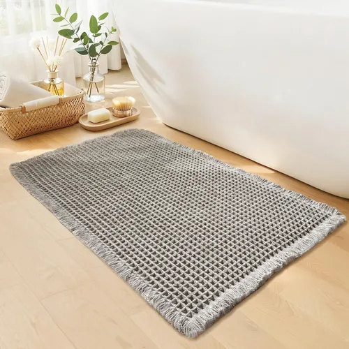 Vista 24 de Alfombra de baño negra – Alfombra de baño antideslizante y lavable, súper absorbente y de secado rápido, pequeña alfombra de baño bohemia para Negro