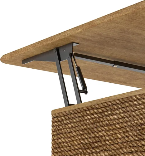 Vista 8 de Mesa auxiliar cuadrada de 31.52 pulgadas con almacenamiento, ratán natural y cuerda de cáñamo, función ajustable, mesa central vintage de granja