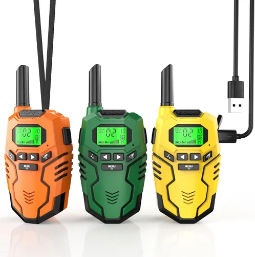 Vista 9 de Inspireyes Walkie Talkies para niños, paquete de 2 recargables de largo alcance, juguetes para niños y niñas de 3 a 12 años, juguete de radio de 2