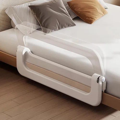 Vista 2 de Barandilla de protección para cama de bebé para niños pequeños, altura ajustable de 48 pulgadas, barandilla de cama abatible, barandilla lateral