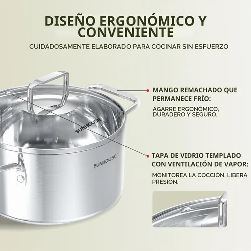 Vista 7 de SUNHOUSE - Olla de acero inoxidable de tres capas de 3.4 cuartos de galón, olla de cocina de pasta con tapa visible para sopa, verduras, utensilios