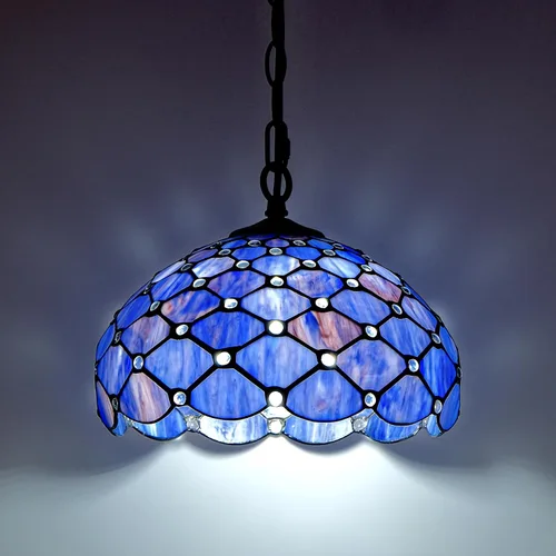Vista 19 de Lámpara Colgante de Vidrio Emplomado Estilo Tiffany con Enchufe, 12" de Ancho Diseño de Glicinia Lámpara Colgante, Cadena de 60 Pulgadas Cable de 15