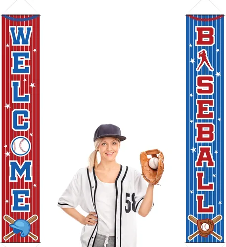 Vista 7 de Decoraciones de fiesta de béisbol con temática de béisbol, letrero de porche de cumpleaños, cartel colgante para puerta de béisbol, deportes