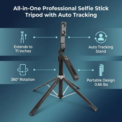 Vista 6 de 71in Height Extendable Selfie Stick Tripod, Sturdy Stainless Steel