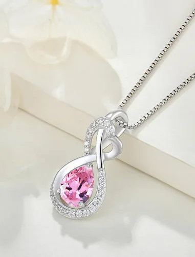 Vista 5 de Collar infinito con colgante de piedra natal de plata de ley 925, joyería para mujer