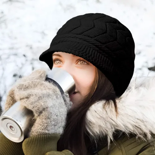 Vista 5 de Loritta Gorro de invierno para mujer, gorro de lana con visera